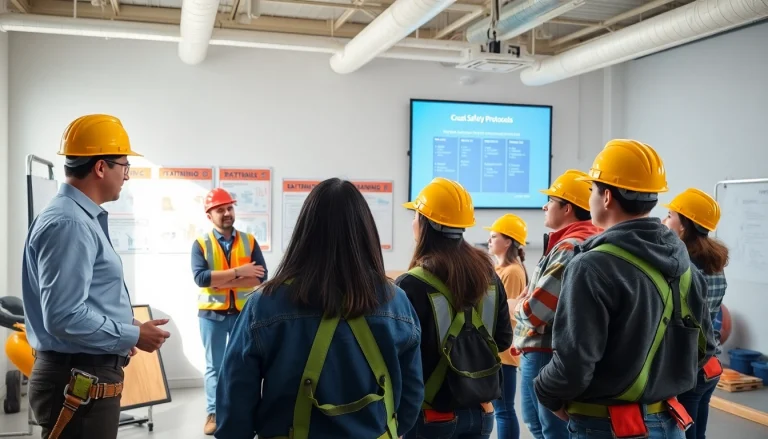 Engaging construction site safety training session highlighting teamwork and safety protocols.