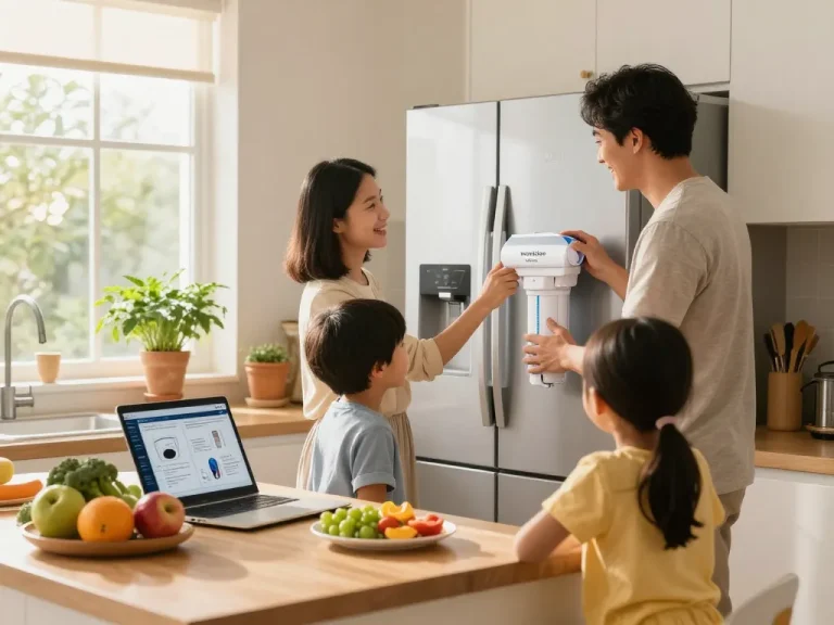 Installing the Waterdrop Maxblue EDR3RXD1 Replacement for 4396841 filter in a bright home kitchen with a family.