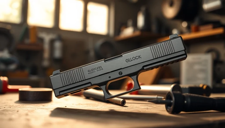 Showcase of Glock 17 Gen 3 MOS OEM Slide emphasizing its sleek design and precision features.