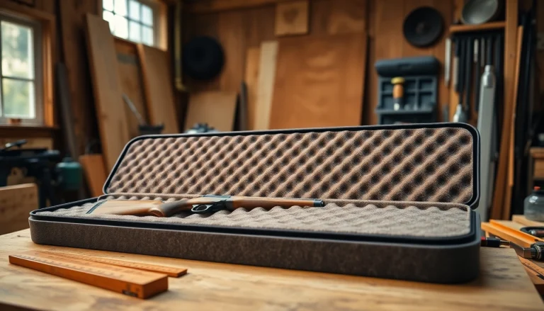 A custom foam for rifle case showcasing precision cuts and smooth texture in a workshop setting.