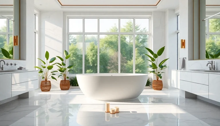 Transform your space with elegant bathrooms featuring a luxurious freestanding bathtub and marble tiles.