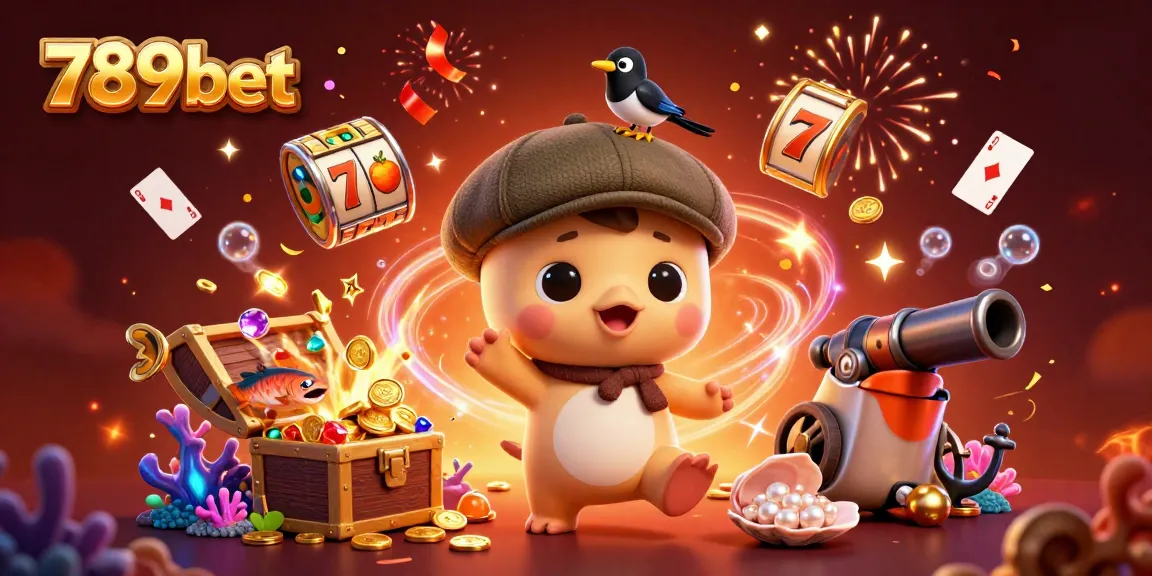Engage with 789bet's thrilling gaming world featuring a playful cartoon Loch Ness monster and a gold-obsessed magpie.