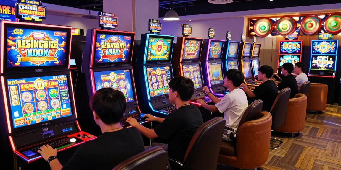 Players enjoying slot gacor games in a vibrant online gaming lounge