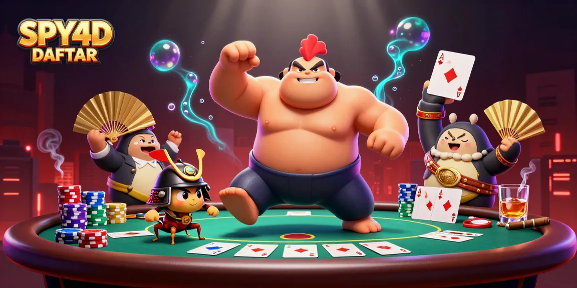 SPY4D DAFTAR memperlihatkan sumo ayam, samurai, dan pengumuman di arena judi poker.
