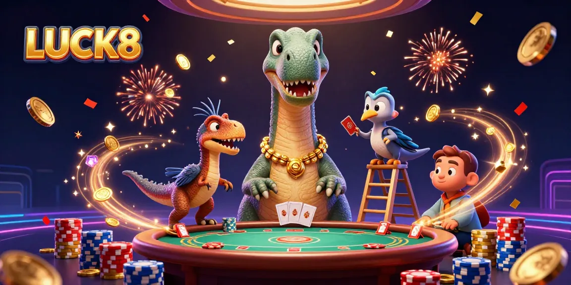Experience thrilling wins at LUCK8 with a vivid casino adventure featuring a playful brontosaurus!