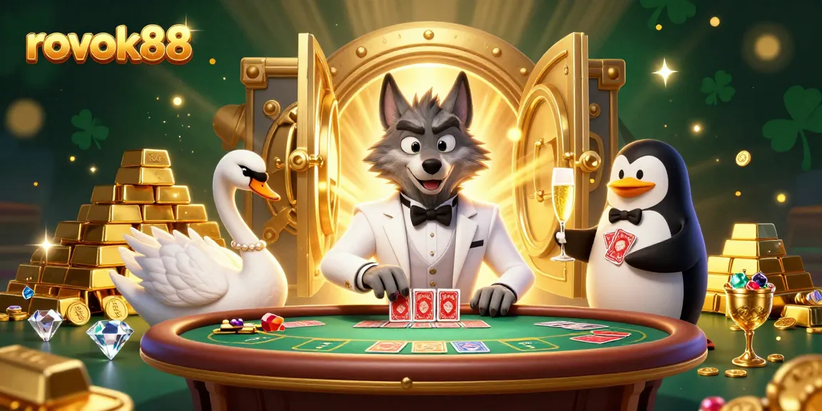Engage with the thrill of rokok88 gaming scene featuring premium casino characters and lavish treasures.