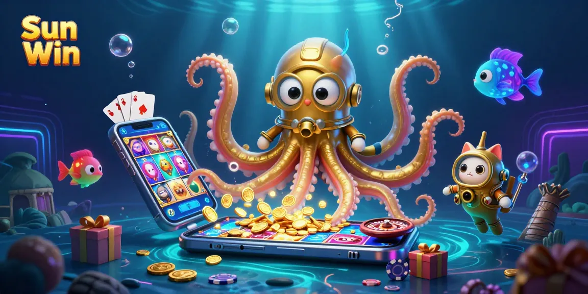Engage with Sun Win and immerse in gaming excitement amidst the kraken’s treasure-filled scene.