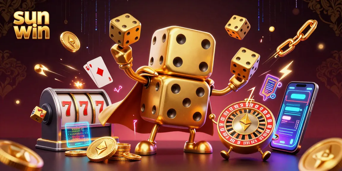 Experience thrilling gameplay with sun win through a vibrant illustration of casino elements.