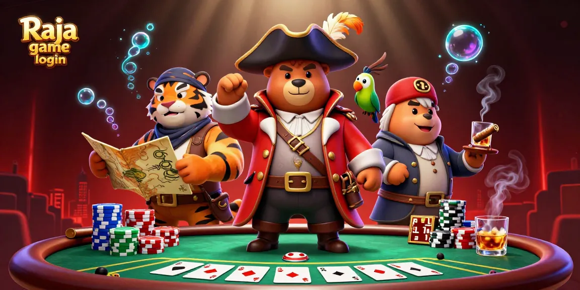 Engage the thrilling Raja game login experience with vibrant casino-themed characters and dynamic gameplay.
