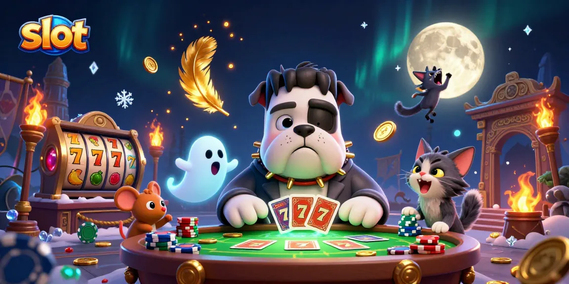 Engaging slot gaming scene with a 3D bulldog dealer and vibrant slot reels