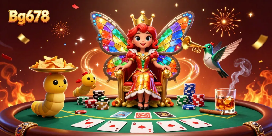 Experience thrilling gameplay with Bg678's dynamic casino scene, featuring butterfly queen and poker elements.
