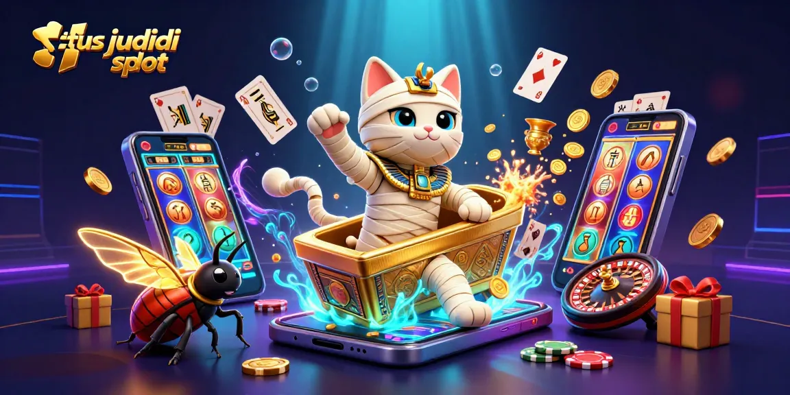 Bermain situs judi slot dengan kucing mummy 3D di kasino piramida dan elemen slot menarik.