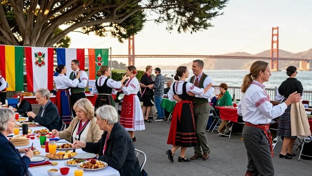 Community celebration at NAGA2000, showcasing Polish culture in San Francisco with traditional foods and dancing.