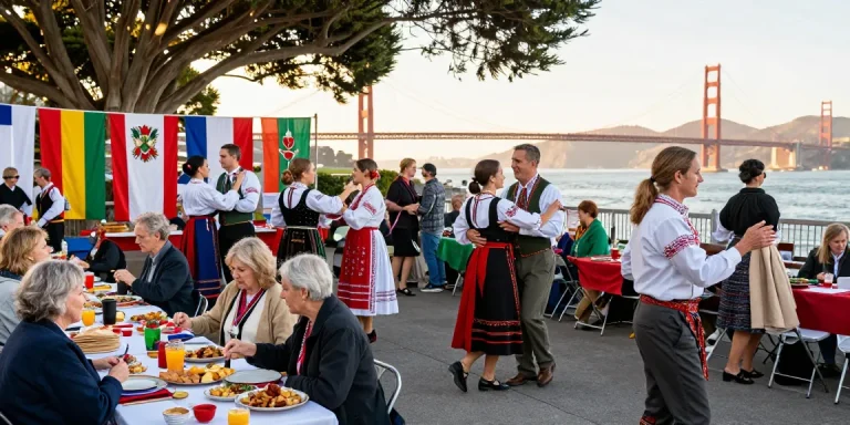 Community celebration at NAGA2000, showcasing Polish culture in San Francisco with traditional foods and dancing.
